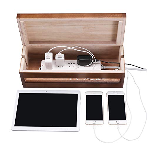 Changsuo Cable Management Box Wooden Cord Organizer Box for Extension Cord Power Stripe Surge Protector Wire Management Concealer Cover Hider for Desktop Home Office Kitchen (Brown) - color: Brown