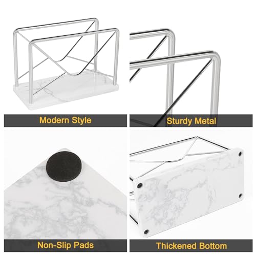Modern Mail Holder for Home Office, Metal Letter Organizer Sorter for Desk, Cutout Mail Envelope Design, Bill Filling Paper Document Rack, Envelope Storage Rack with Marble Base (Chrome) - color: Chrome