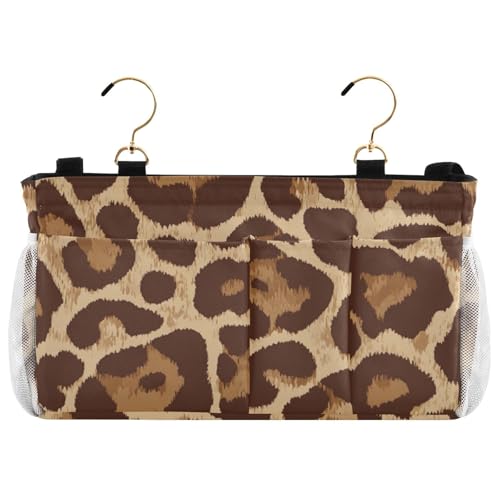 Bedside Caddy Metal Frame Hanging Organizer Bunk Bed Dorm Accessories Hook And Loop Storage Bag Large Pockets Light Leopard Print - color: Light Leopard Print