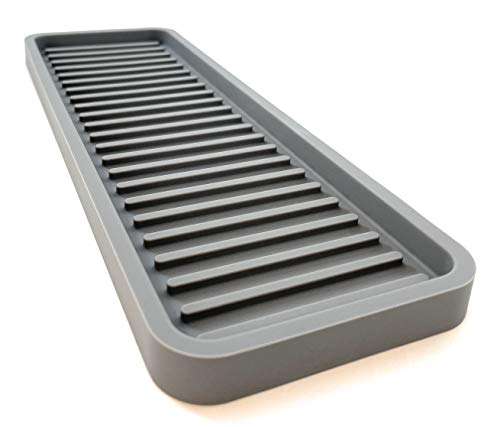 Happitasa Silicone Sink and Surface Organizer Tray, Sponge Holder, Vanity Tray, Heat Safe, Dishwasher Safe, for Bathroom and Kitchen Organization (Grey, 12"x4") - color: Gray, size: 12" x 4" x 0.6"