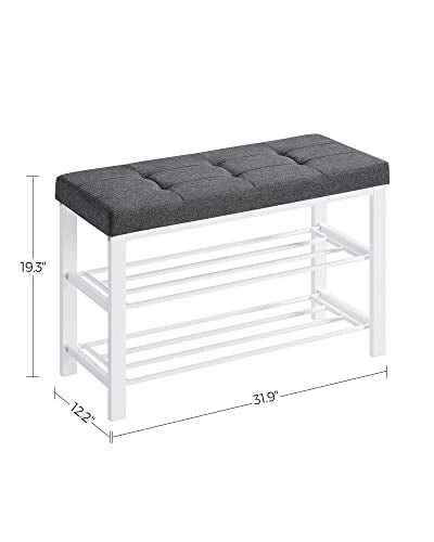 SONGMICS Shoe Bench, Storage Bench, Entryway Bench with Cushion, Shoe Shelf with Seat, Space-Saving, Modern Style, for Living Room, Bedroom, Hallway, Dark Gray and Cloud White ULBS057W01 - color: Dark Gray + Cloud White, size: 31.9"W