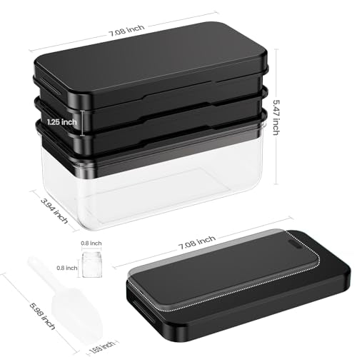 PHINOX Ice Cube Tray with Lid and Bin, 3 Pack Plastic Ice Cube Tray Molds, 84 pcs Ice Trays for freezer, Chilling Drinks, Whiskey & Cocktails, with Ice Container and Ice Scoop, BPA-Free - color: Black, size: 0.8"-3tier