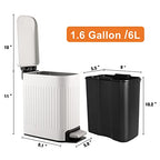 TrashAid Slim Bathroom Trash Can with Lid Soft Close, 6 Liter/1.6 Gallon Stainless Steel Small Garbage Can with Removable Inner Bucket, Step Pedal, Slim Wastebasket for Toilet, Office, Bedroom, White - color: White