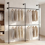 Giantex Industrial Pipe Clothing Rack, 79" Wall Mounted Heavy-Duty Metal Garment Organizer with 4 Hanging Rods, 2-Tier Walk-in Closet System for Wardrobe Closet, Retail Display - size: 79 Inches