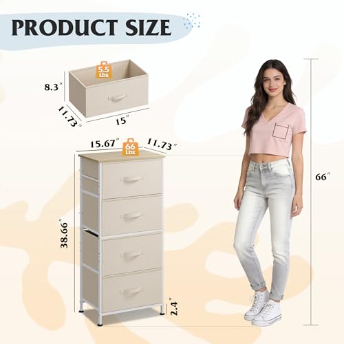 WLIVE Dresser with 4 Drawers, Storage Tower, Organizer Unit, Fabric Dresser for Bedroom, Hallway, Entryway, Closets, Sturdy Steel Frame, Wood Top, Easy Pull Handle, Cream White - color: Cream White