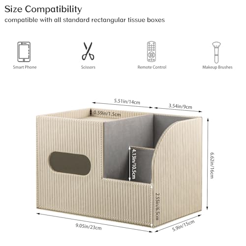 Modern PU Leather Cube Tissue Box Cover with Storage Tray, Multifunctional Remote Control Holder & Facial Tissue Dispenser Organizer for Nightstand, Bathroom, Bedroom, Office & Home Decor - color: Apricot