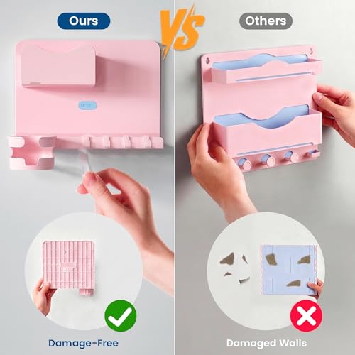 Floating Shelves for Bedside Shelf Accessories Organizer, Wall Mount Self Stick On, Cute Room Decor Aesthetic, Girls Room Decor, Cool Stuff for Bedroom Storage and Organization (Pink) - color: Pink