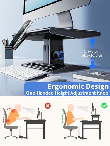 Computer Monitor Stand Riser for Desk,5.7-6.5 Inches Height Adjustable with Storage Drawer & Phone Holder,Workspace Desktop Organizer Monitor Stands Risers Shelf for Computer,Laptop,Printer,TV