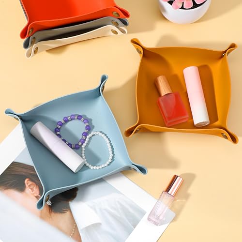 20 Pcs PU Leather Jewelry Valet Tray for Women and Man Portable Catchall Travel Storage Dish Plate Key Tray For Entryway Desk Organizer for Phone, Keys, Glasses, Wallet, Earphone, Watch, Coin