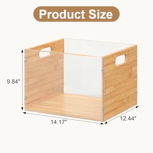 Sbanmao Clear Acrylic File Box Organizer, Bamboo Hanging Folder Storage Boxes, Filing Crate Bin Holder with Handle for Home Office Desk, Letter Size - color: Clear, Natural, size: Letter Size