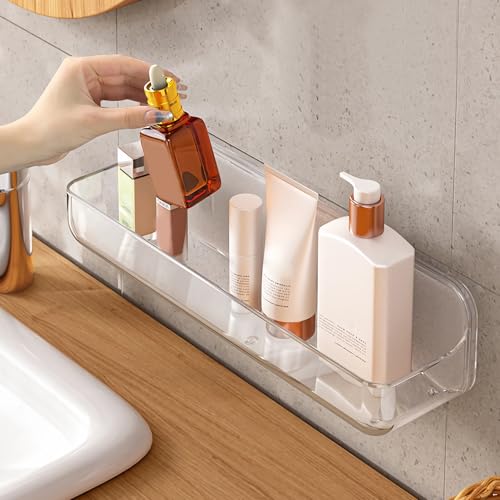 Diesisa Acrylic Wall Mounted Shower Caddy, Clear, Large Size 4D x 12.8" W x 3.3" H, Acrylic Shelf, No Drilling Walls Adhesive Shelf, Bathroom Shelves with Self Adhesive Tape for Bathroom, Kitchen - color: Clear - Long Basket