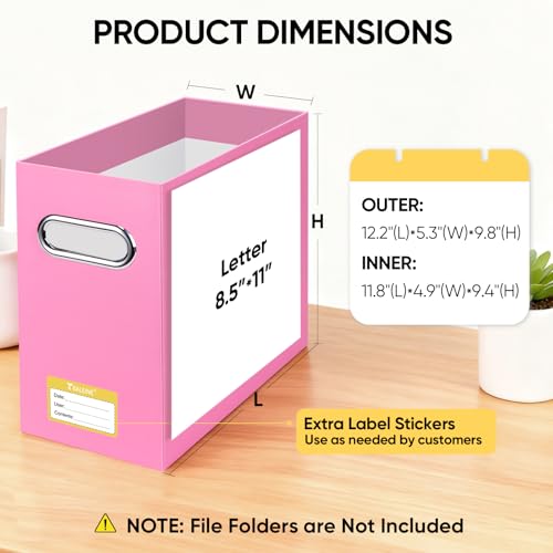 BALEINE File Organizer Box, Cardboard File Folder Organizer with Handle for Letter Size, Portable Collapsible Hanging Filing Box for Home Office Document Storage (4 Pack, Pink) - color: Pink, style: 4PK