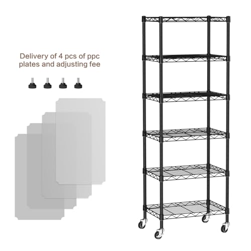 Golpart Small 6 Tier Shelves Storage Wire Shelving Unit Metal Shelf Adjustable Organizers Storage Shelving with Wheels for Bathroom Laundry Room Kitchen Pantry12”D x 18”W x 61.6”H Black - color: Black, size: 6 shelves (12 "D X 18 "W X 61.6 "H)