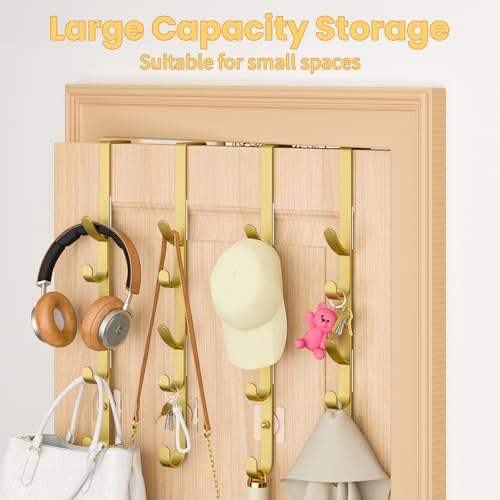 Kaiferty Over The Door Hooks, Metal Door Hooks for Hanging, Over The Door Purse Organizer for Door Coat Hanger, Back of Shower for Hanging Towel Rack Clothes, Hat, Bathroom, Closet (Gold-4Packs) - color: Gold, size: 4 Pack