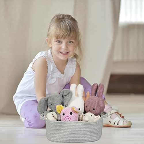 Woven Cotton Rope Storage Basket with Handles for Organizing Shelves Closet Small Cat Dog Pet Toy Baskets Box Bin Decorative Rectangle Baby Nursery basket Gift basket Empty(light grey) - color: light grey