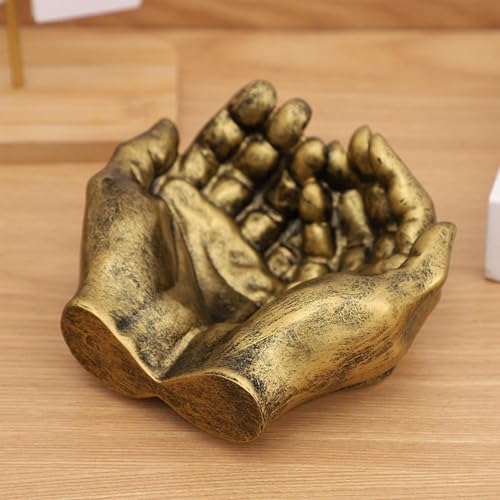 Sculpture Key Tray – hands bowl, carved dish | double hands shaped organizer tray, artistic entryway decor for keys, coinz, and accessories, ideal for entrance table, and daily essentiall - color: bronze-coloured