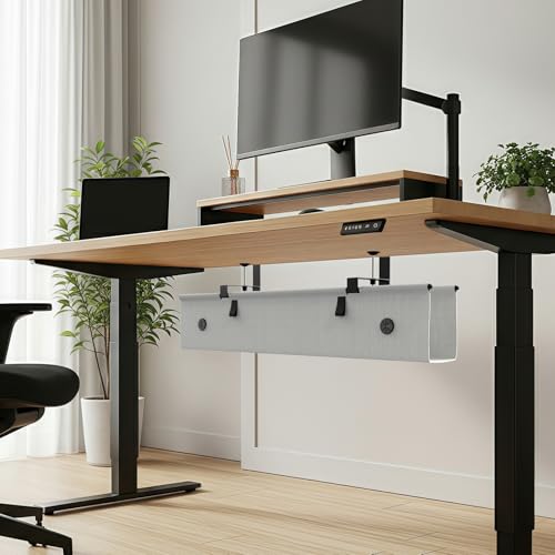 Under Desk Cable Management Tray, 30-inch No-Drill Cord Organizer with Anti-Sag Reinforced Base, Fabric Wire Management Hider for Standing Desk, Office & Gaming Accessories - Grey - color: Grey, size: 30 inch