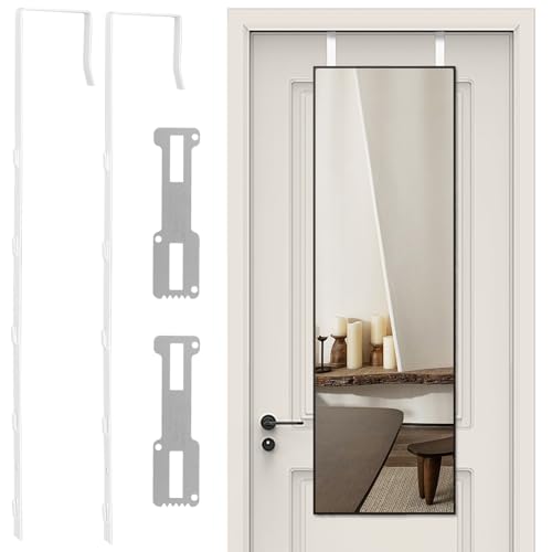 Ptwola 2 PCS Over The Door Mirror Hanger Adjustable Door Mirror Hanger Set Five Hole Over-The-Door Mirrors Hook Doors Brackets Perfect Height White Mirrors Doors Hangers with 2 Iron Filings