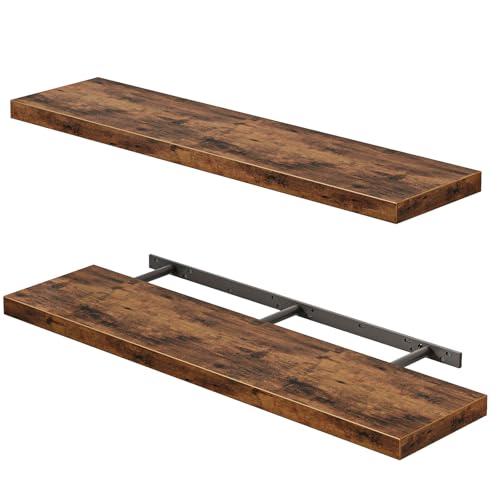 Fixwal Wall Shelves, 35" Long Heavy Duty Wall Mounted Rustic Wood Shelves for Living Room, Bedroom, Bathroom and Kitchen, Wall Shelves for Storage, Books, Room Decor (Rustic Brown, Set of 2) - color: Rustic Brown, size: 35in