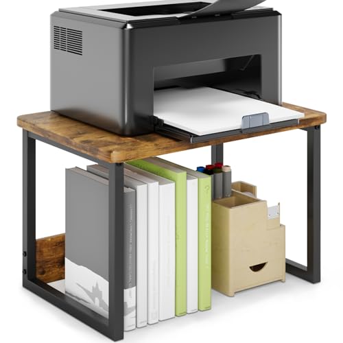 MARTY Printer Stand with Storage for Desk, Desktop Printer Stand Shelf Organzier for Home/Office Heavy Duty Printer Riser Under Desk Small Printer Table for Fax Machine Copier Scanner(Rustic Brown) - color: Rustic Brown, size: 2 Tier