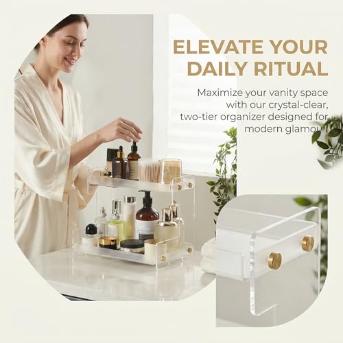FFK Bathroom Organizer Countertop, 2 Tier Bathroom Counter Organizer Kitchen Spice Rack Cosmetic Organizer,Countertop Storage for Bathroom, Kitchen, Living Room, Bedroom, Dressing Table - color: Transparent