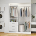 5–9FT Closet System with 3 Wood Drawers, Closet Organizer System with 5 Expandable Hanging Rods, Walk-in Closet System with Shelves, Wall Mounted Built-in Closet Organization System
