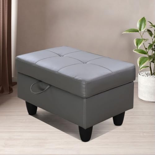 Ottoman Storage Ottoman Bench Faux Leather Footrest Footstool with Hinged Lid for Living Room, Bedroom, Entryway, Dark Grey, 28.5"X19"X17.5" - color: Dark Grey