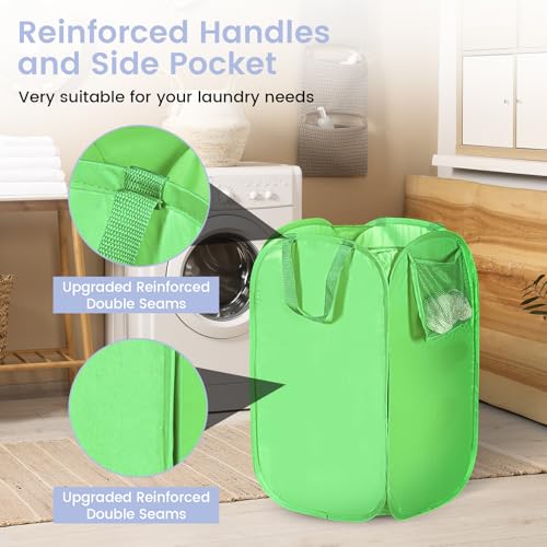 HOUSE AGAIN Upgraded Polyester Pop Up Laundry Hamper, Collapsible Laundry Baskets with Durable Handles Solid Bottom High Steel Frame and Side Pocket, Easy Open & Save space,Perfect for Storage(Green) - color: Green, size: 1-Pack