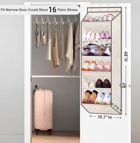 SLEEPING LAMB Shoe Rack for Door, Kids Door Shoe Organizer for Closet hanger, Narrow Hanging Sneaker Storage with Large Deep Pockets for Toddler, Girl, Baby Room Decor, Beige - color: Beige, size: 52.5''