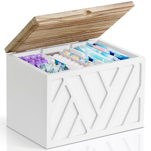 Tampon Holder for Bathroom Decor, Feminine Product Organizer with Lid, Shark Week Tampon Storage, Wood Pad and Tampon Organizer for Toilet Organizer, Bathroom Accessories Box for Girl Stuff - color: 1Pcs-White
