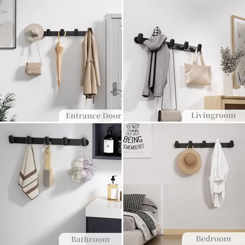 Coat Rack Wall Mount Black, 5 Hooks Rack Metal Coat Hanger Wall for Hanging Hat Purse and Robes, Towel Hook for Bathrooms and Entryway (1 Pack) - color: Black, size: Round 5 Hooks 1 Pack