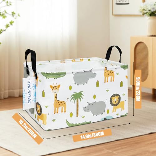 LANGYASHAN Rectangular Storage Bin Collapse Canvas Fabric Cartoon Storage Basket with Handles for Organizing Home Kitchen Boys and Girls Toys Office Closet Shelf Baskets (Rec animal) - color: Rec animal