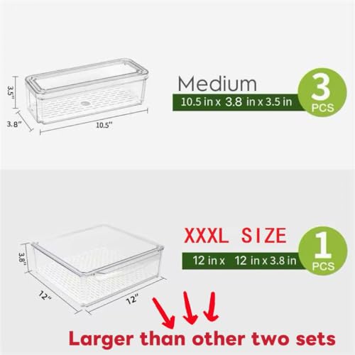 ZIJUND 4 Pack Fridge Organizer, Stackable Refrigerator Organizer Bins with Lids, BPA-Free Fridge Organizers and Storage Containers for Fruit, Vegetable, Food, Drinks, Cereals, Clear - size: 4 Bins（Have a XXXL size bin）