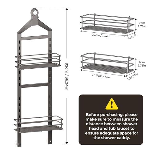 Orimade Adjustable Anti-slip Shower Caddy over Shower Head, Rustproof Bathroom Hanging Shower Organizer with 2 Hooks for Razor, No Drilling Shelves Storage Rack 2 Tier, Grey - color: Grey - 2 Tier