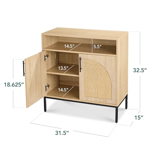 Best Choice Products Rattan Sideboard Buffet Cabinet, Entryway Table, Accent Storage Cabinet, Console Table for Hallway, Living Room, Dining Room - Natural - color: Arched Rattan, Natural