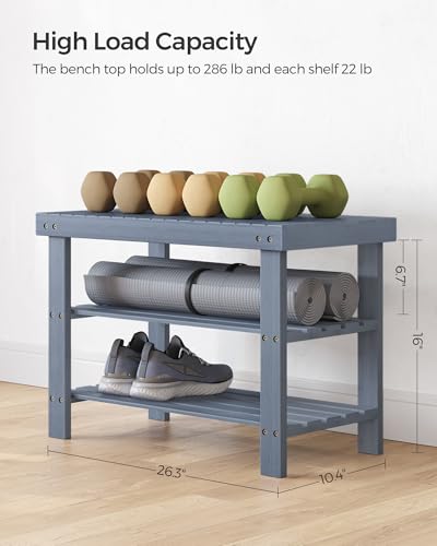 SONGMICS Shoe Rack Bench, 3-Tier Bamboo Shoe Storage Organizer, Entryway Bench, Holds Up to 286 lb, 11.3 x 27.6 x 17.8 Inches, for Entryway Bathroom Bedroom, Grey ULBS04GY - color: Grey, size: 27.6"W