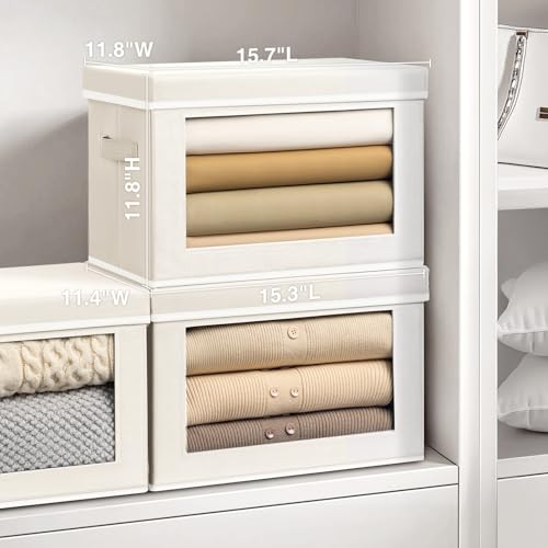 Homsorout Storage Bins with Lids - Large Decorative Basket with Lids, Fabric Foldable Closet Organizer Bins, Stackable Shelf Organizer for Living Room, Dorm, 5 Pack, Beige - color: Beige, size: XL(5-Pack)