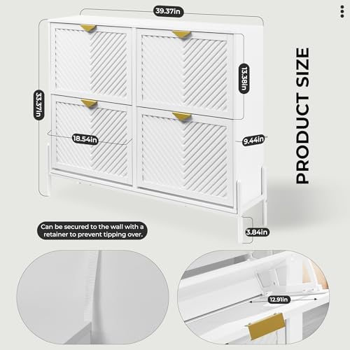 Shoe Cabinet Storage with 4 Flip Drawers, Narrow Hidden Shoes Organizer Cabinet for Entryway, Freestanding Slim Shoe Rack Front Door Entrance(White) - color: White, size: Large
