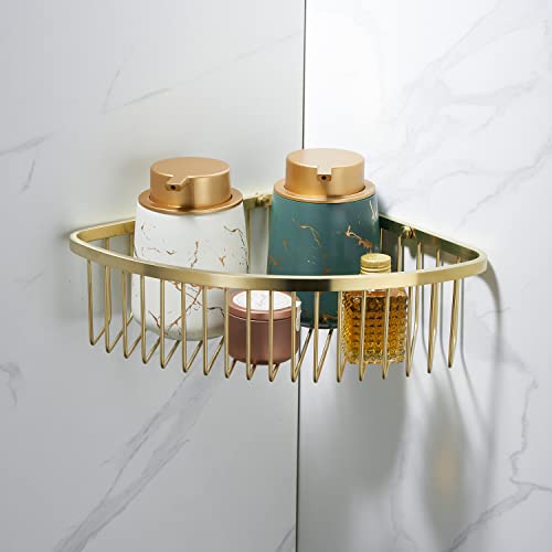 Bathroom Shower Caddy Corner Shelf Basket, Ultra Sturdy Rust-Proof Stainless Steel Shelf Organizer Shampoo Holder, Wall Mounted Storage Rack for Bathroom Kitchen, Brushed Gold - color: Gold, size: 90° Corner (1 Pack)