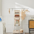 MAX Houser 5 Shelf Hanging Closet Organizer, Space Saver, Cloth Hanging Shelves with 4 Side Pockets, Foldable, Beige - color: Beige-6