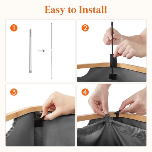 Lifewit 150L Laundry Basket with Lid, Clothes Hampers for Laundry with Bamboo Handles and 2 Removable Bag, Large Foldable Laundry Hamper for Bedroom, Bathroom, Dorm, Laundry Room, Dark Gray - color: Dark Gray, size: 150L