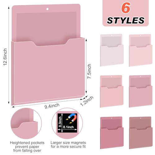 Fuutreo 6 Pcs Magnetic Wall File Organizer Magnetic Wall File Holder Refrigerator Magazine Holder for Mail Letters Paper(Rose Pink,Vertical-large) - color: Rose Pink, size: Vertical-Large