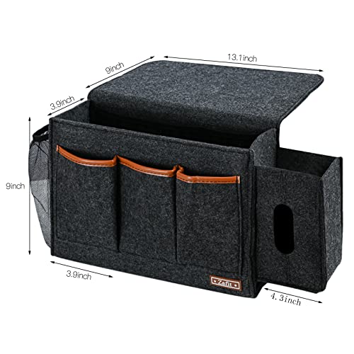 Zafit Bedside Caddy, Large Size Storage Organizer - Bedside Organizer for Magazine, Remotes, Phone (13.4'' x 18.1'' Tissue Box Holder, Dark Grey) - color: Dark Grey, size: 13.4'' x 18.1'' Tissue box holder