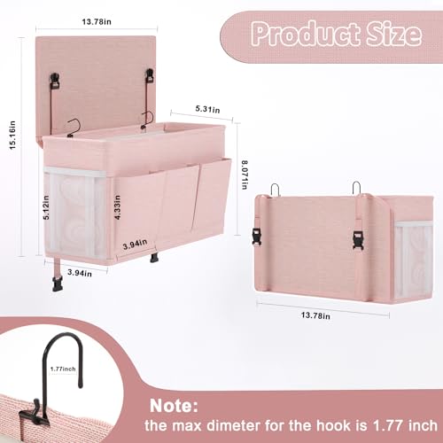 Edudif Dual-purpose Bedside Caddy Bedside Organizer, Bed Caddy with 6 Pockets, Versatile Bedside Storage Solution Magazine Remotes holder, ideal for Home, Dorm, Hospital, Crib Bed (Pink 2pcs) - color: Pink 2pcs