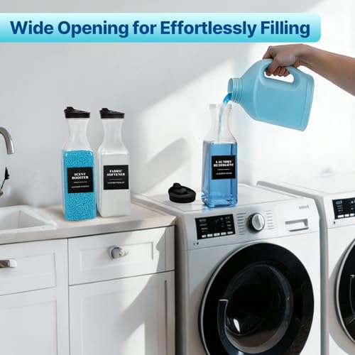 2 Pack Laundry Detergent Dispenser, Laundry Soap & Fabric Softener Dispenser, 54oz Laundry Detergent Containers, Laundry Room Organization and Storage Plastic Bottle for Scent Booster, Powder, Bleach - size: 2 Pack