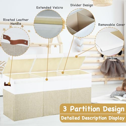 Large Toy Box Chest,Toy Storage Organizer,Storage Bins with Lids,Stuffed Animal Storage,Toy Bins for Kids,Toddlers,Baby,Girls,Nursery,Living Room,playroom(Beige) - color: Beige