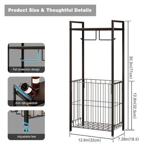 VOLDRA Toilet Paper Holder Stand with Storage Shelf, Free Standing Toilet Paper Roll Holder with Large Basket Heavy Duty Floor Double Tissue Dispenser for Bathroom Freestanding Tp Holder (Matte Black) - color: Black, size: Free Standing