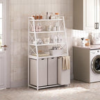 Herture Laundry Basket, 3 Section Laundry Hamper with 4 Tiers Shelf, Pull-Out and Removable Laundry Bags, Large 3 x 15.87 Gallons, for Laundry Room Bathroom White PF05XLW - color: White, size: 3 Bags-180 L