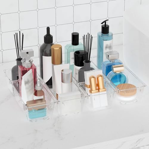 WOWBOX 9 Pack Clear Drawer Organizer Set, Acrylic Drawer Storage Trays, Storage Bins for Makeup, Cosmetics, Jewelries, Utensils, Gadgets, Office - color: Clear, size: 9 PCS