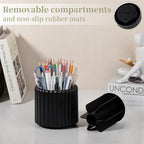 Anyoifax 360° Rotating Pen Holder 7 Slots Desk Organizer Removable Pencil Cup Plastic Art Supplies and Accessories Desktop Storage Box Caddy for Office, School, Home (Black) - style: Stripe Black